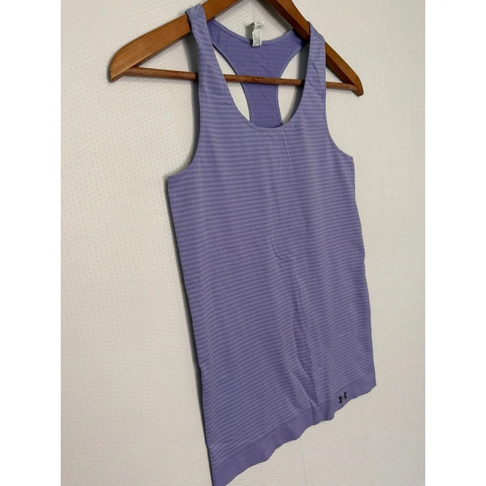 Under Armour HeatGear Purple Striped Racerback Tank Top Fitted Medium - Picture 4 of 9